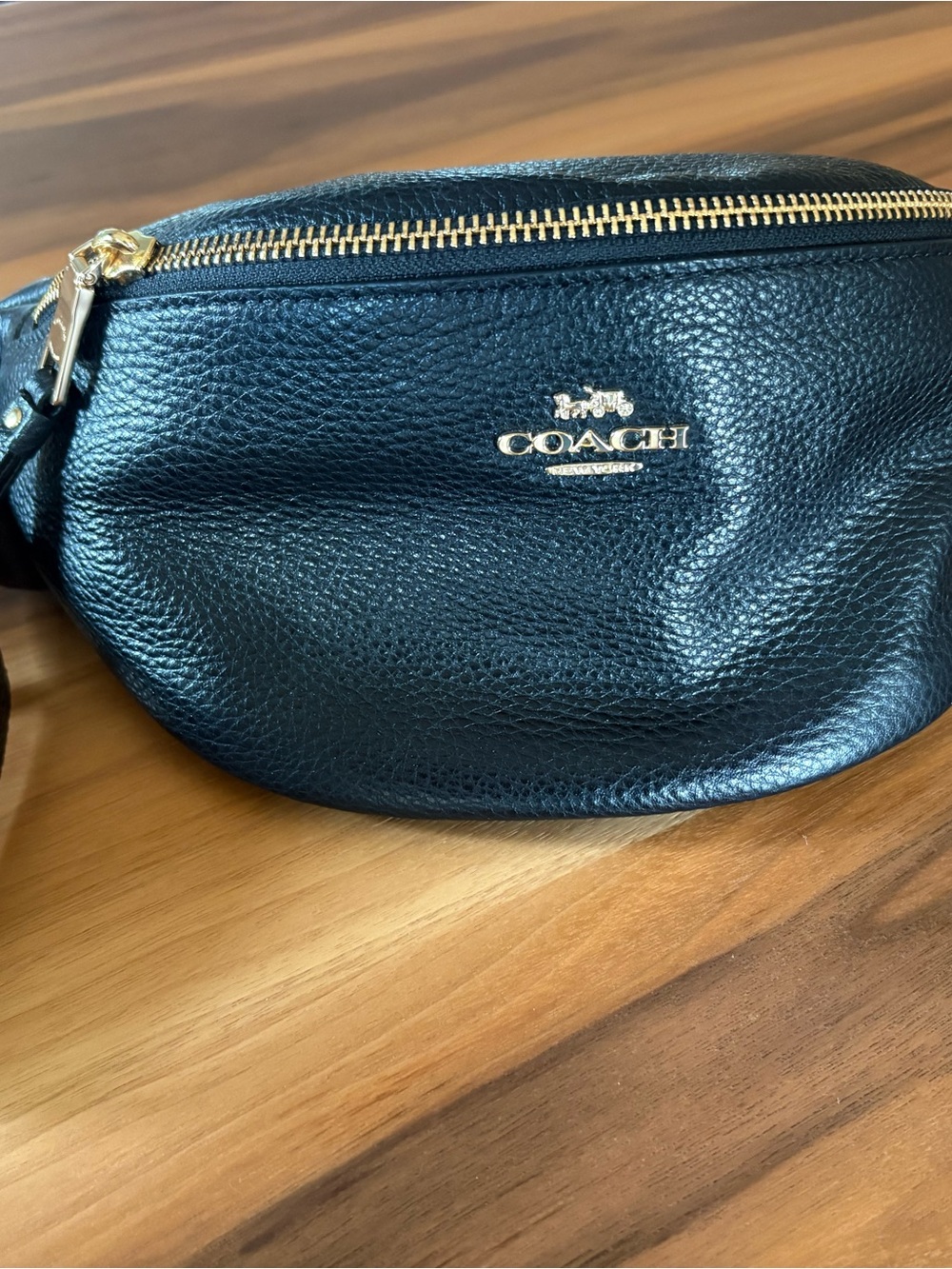 COACH Black Pebbled Leather Mini Belt Bag with Gold Hardware